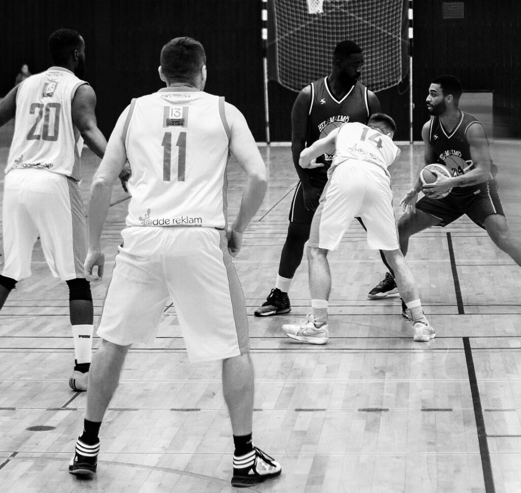 People playing basketball.